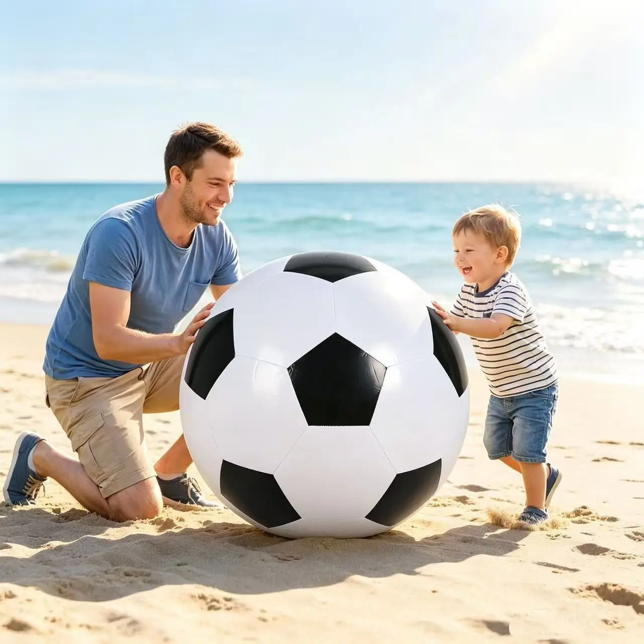 Giant Inflatable Football, Soccer balls, Kickballs, Foldable Outdoor Beach Water Play Football, Summer Pool Party Decorative Ball, Thickened Inflatable Ball for Parent-Child Outdoor Games, Inflatable Football for Festival Decoration (Air Pump Included)