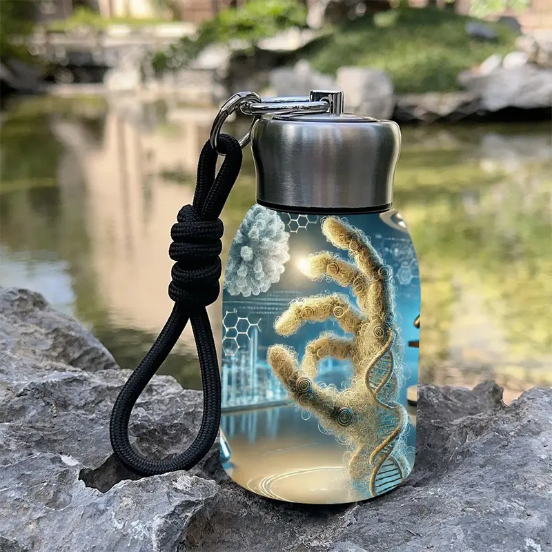 1pc 10.5oz Stainless Steel Tumbler - Leak-Proof, Insulated, Reusable, Hand Wash Only, DNA Hand of Creation Biotech Design, Ideal for Office, Camping or Holidays, Perfect Holiday Gift Item, Durable Drinkware, Office Essentials