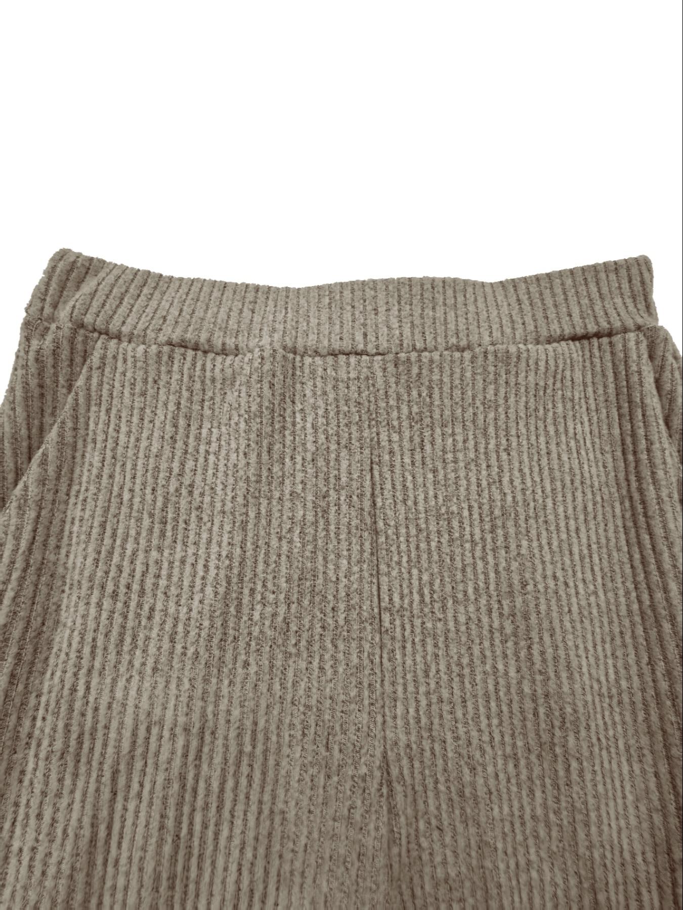 Women's Casual Striped Long Sleeve Top & Loose Pocket Pants Set, European Style Womenswear, Comfortable for Daily Wear