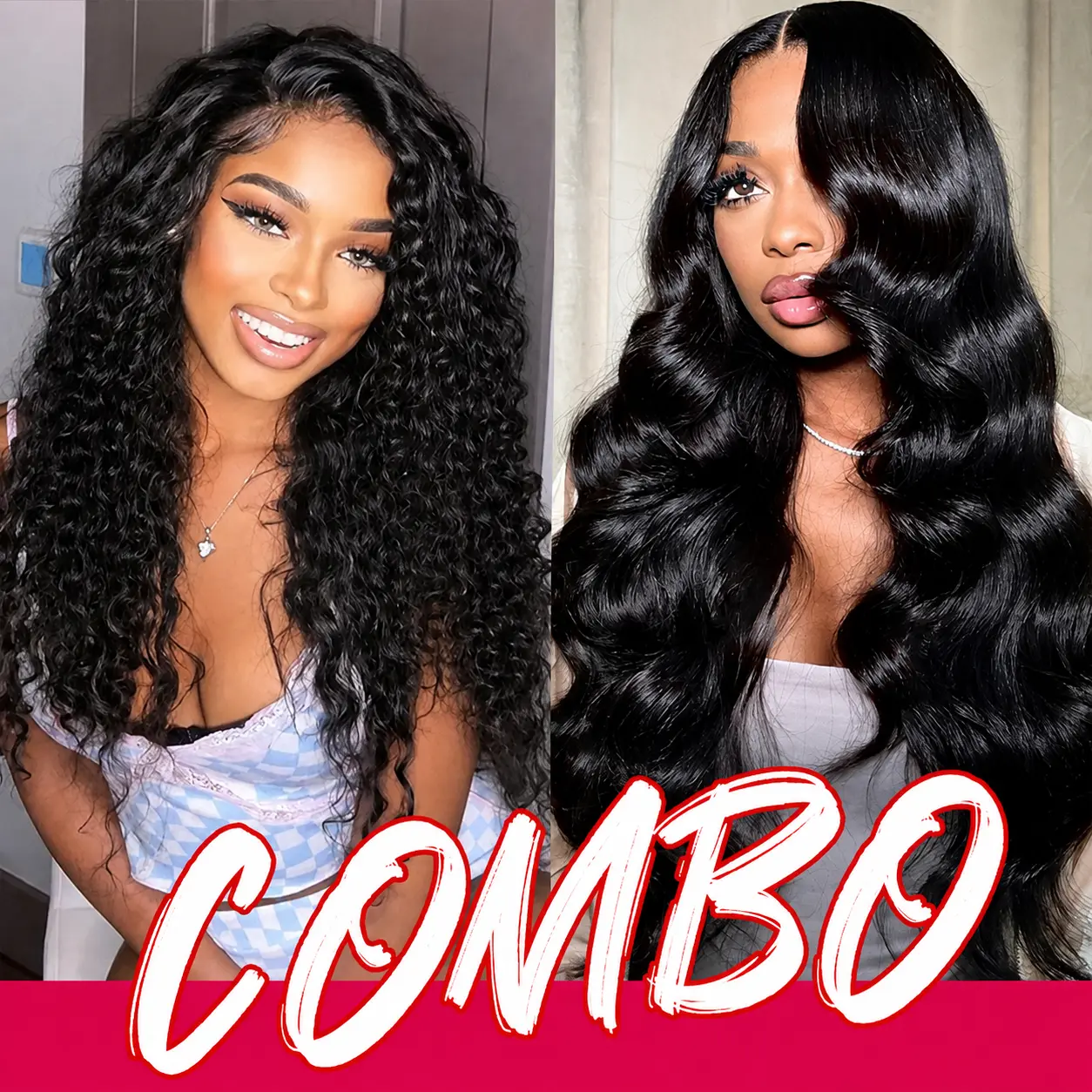 [Live Exclusive 2-Wig Combo $119.99] - 28in & 22in Deep Wave 13x4 HD Lace Front Wigs Human Hair, 180% Density, Pre-Pluck Line with Baby Hair, Transparent Lace, Natural Black, Daily Wear Wave Textures
