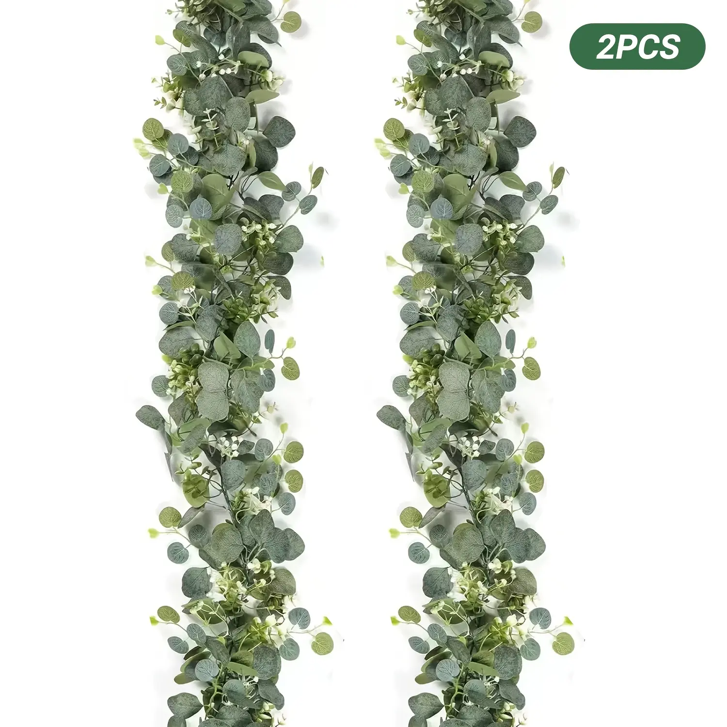 Artificial Flower Stems Set with Faux Flower Wreath, Vine Shape Artificial Leaf Swags, Eucalyptus, White Blooms & Table Runner, Festival Decorations, Christmas Gift Ideas for Wedding Arch, Fireplace