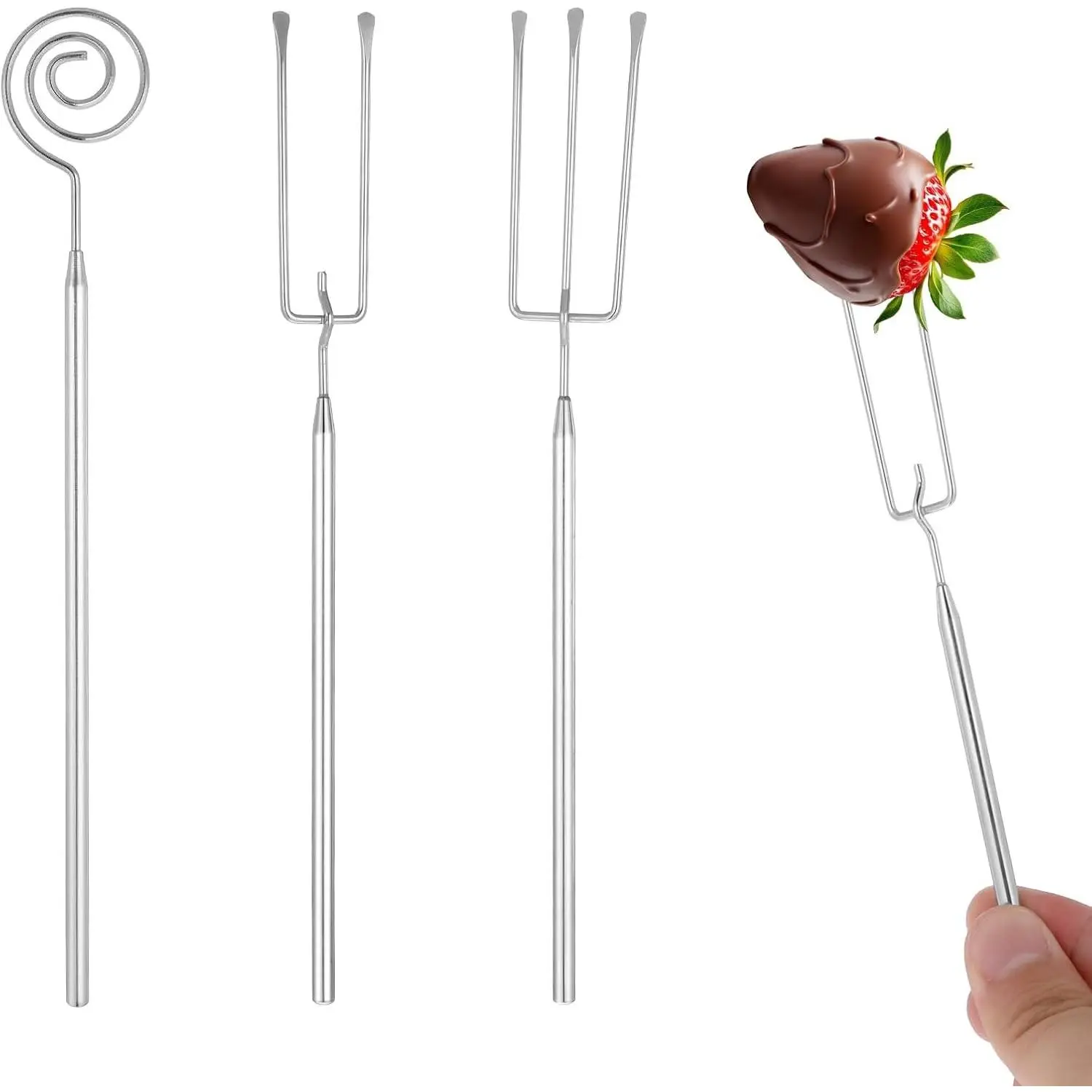 3 Pcs Chocolate Dipping Tool, Stainless Steel Candy Fondue Forks Slotted Spoon Chocolate Dipping Fork Candy Making Tools Dishwasher Safe Decorating Kit for Baking, DIY Truffles, Pralines