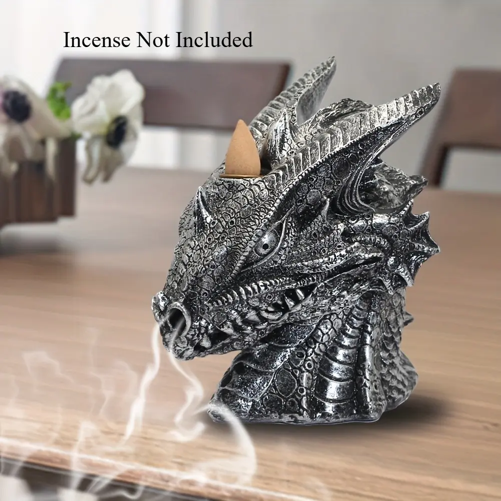 1 Pack Silver Dragon Shaped Backflow Incense Burner, Polyresin Aroma Furnace, Creative Home Decor Ornament。Incense Not Included