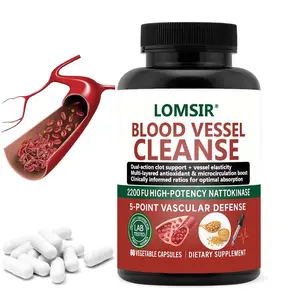 Blood Vessel Cleanse Capsules - Nattokinase Supplement with Gamma Oryzanol, Supports A Healthy Circulatory System - 60 Capsules