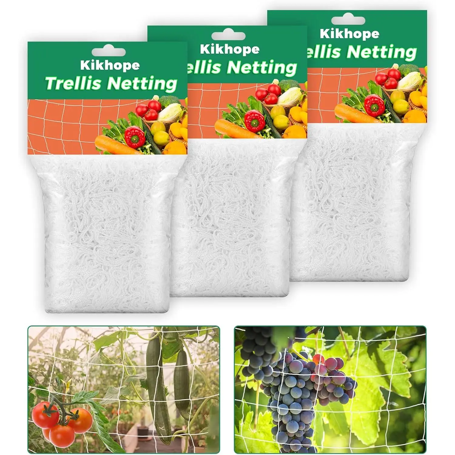 3 Packs 5 x 30ft Plant Trellis Netting, Heavy-Duty Polyester Grow Net, Garden Trellis Netting with Square Mesh for Climbing Plants, Vegetables, Fruits, and Flowers, White