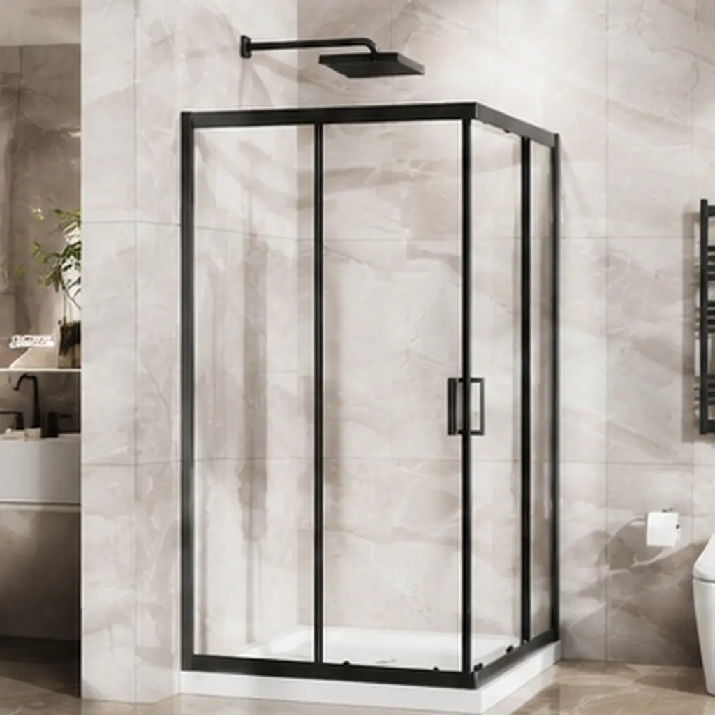 ARCH 36" x 36" Corner Shower Enclosure with Double Sliding Door and White Base, Matte Black Frame, 1/5" Clear Tempered Glass, Modern Bathroom Shower Stall, Easy Install, Waterproof Seal, Slip-Resistant Pan, 72" Height, Matte Black Color Options