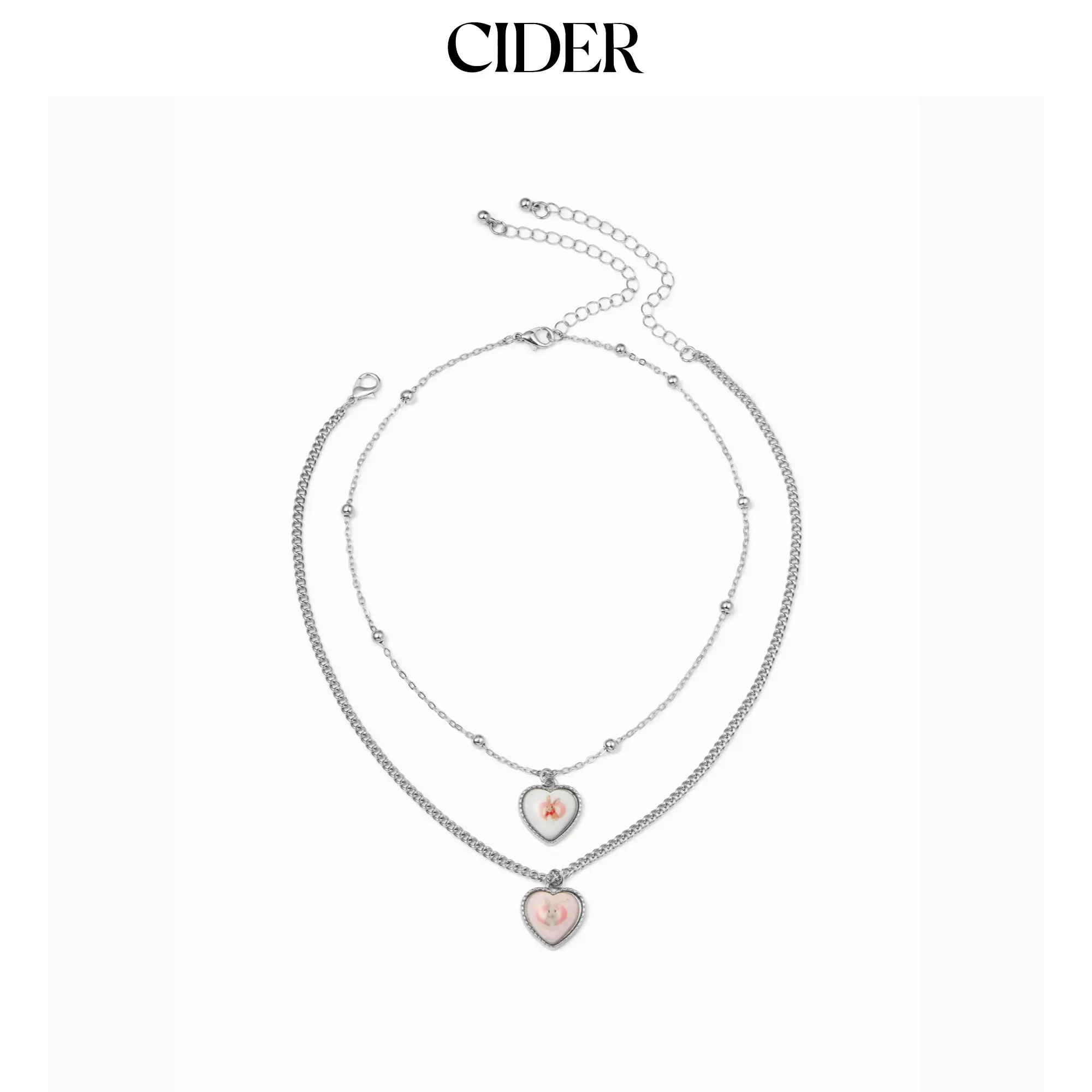 Cider 2 PCS BUNNY & HEART PENDANT NECKLACE SET