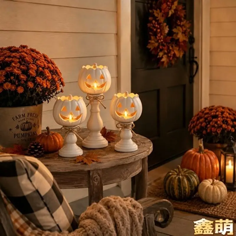 Pumpkin Tealight Candle Holder White Pumpkin Candle Resin Craft Ornament Tea Light Candle Holders