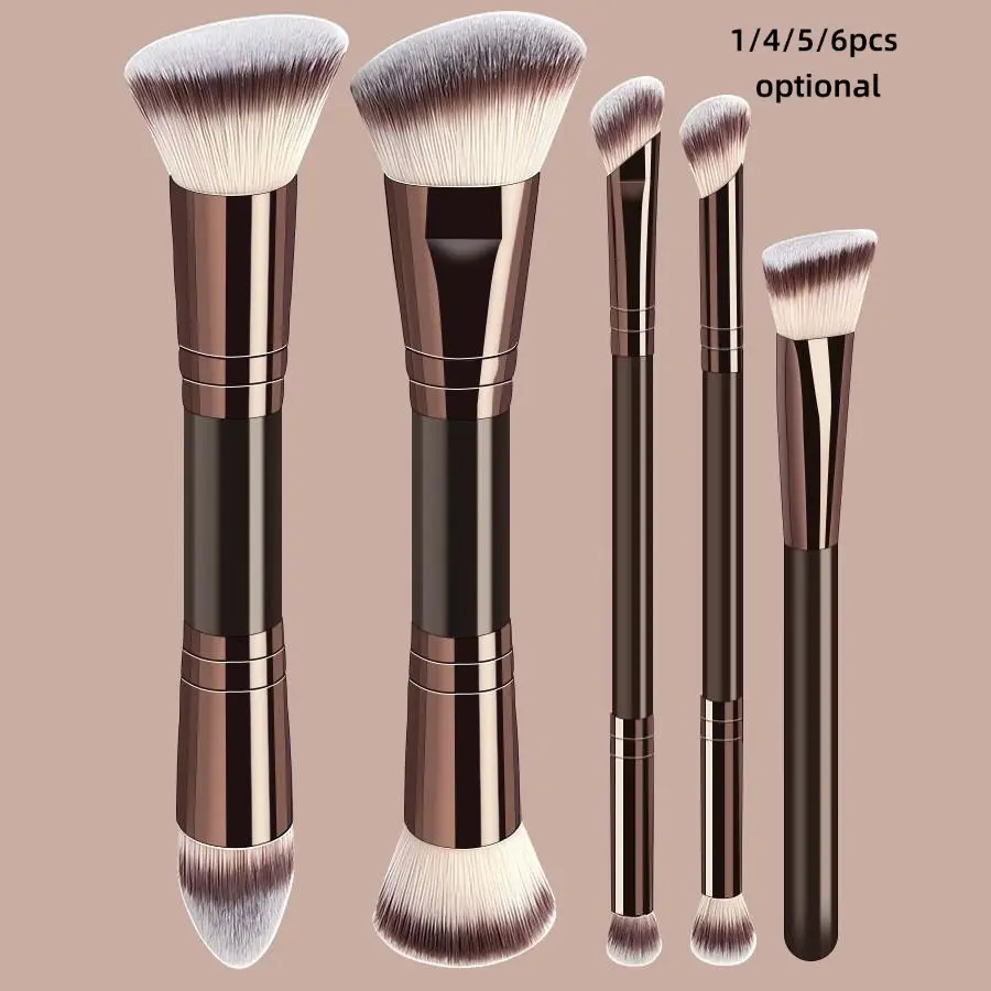 5-Piece Professional Dual-Ended Makeup Brush Set, High-Quality Synthetic Fiber, Foundation Concealer Loose Powder Brushes, Ideal for Daily Use, Essential Brushes