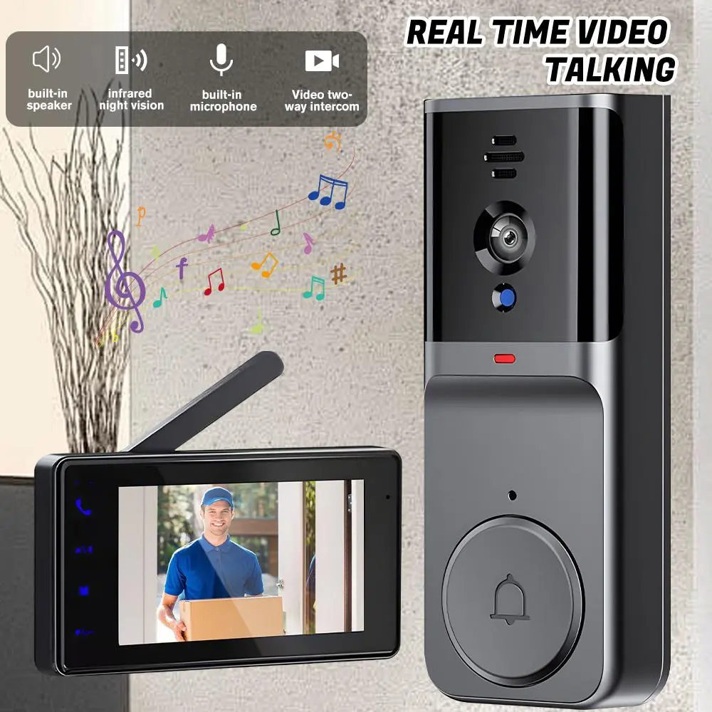 KEPEAK Wireless Video Doorbell with 4.3 IPS Monitor - No WiFi Needed, 2-Way Talk, Night Vision for Home Security & Safety