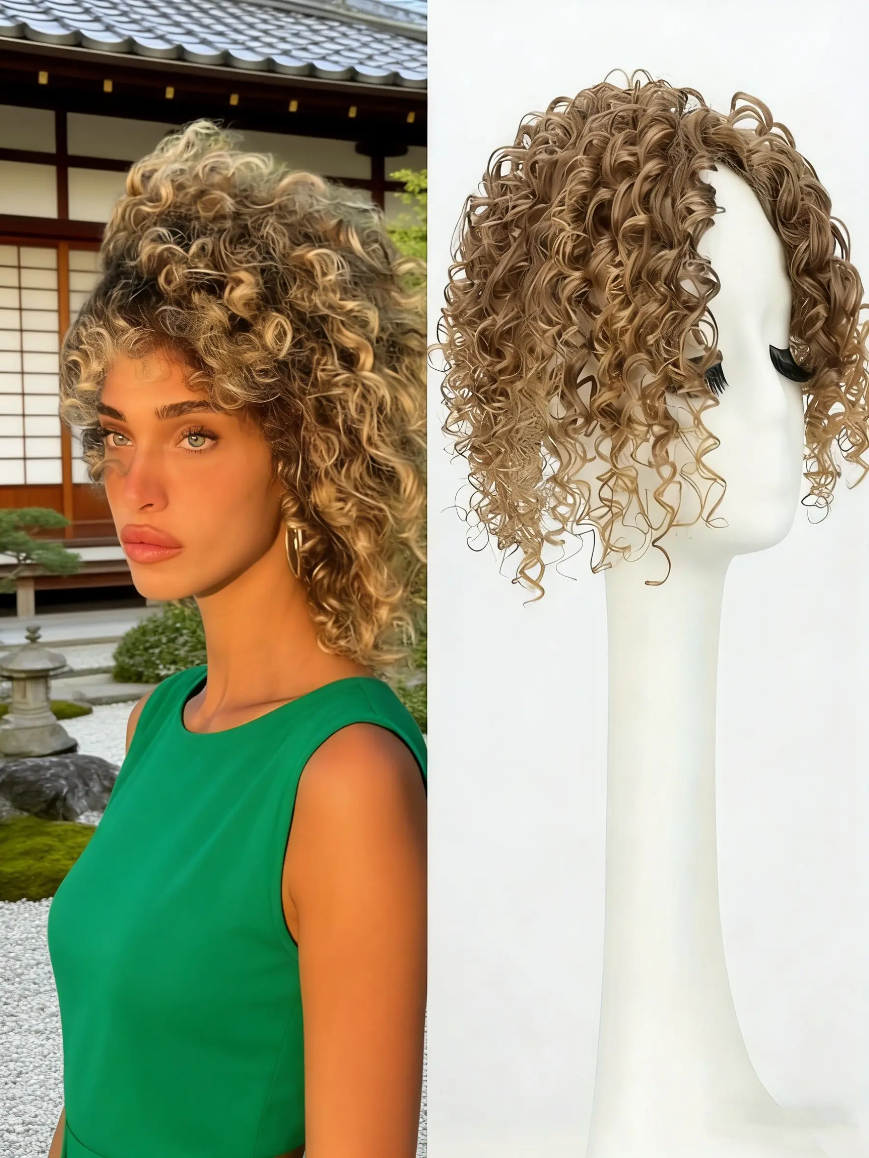 💎Game-Changing Highlighted Curly Hair Topper - Kanekalon Hair, Curled Synthetic Wig, Natural Curly Texture, Easy to Use, Conceals Thinning & Adds Stunning Volume! Synthetic Curly Wigs