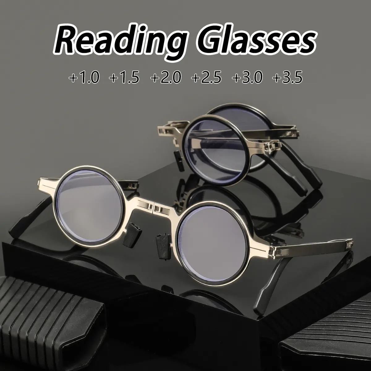 2pcs Men's Metal Round Folding Eyeglasses, High-End Quality, Simple and Elegant, Classical Leisure, Fashionable Reading Glasses, Round Frame Eyeglasses