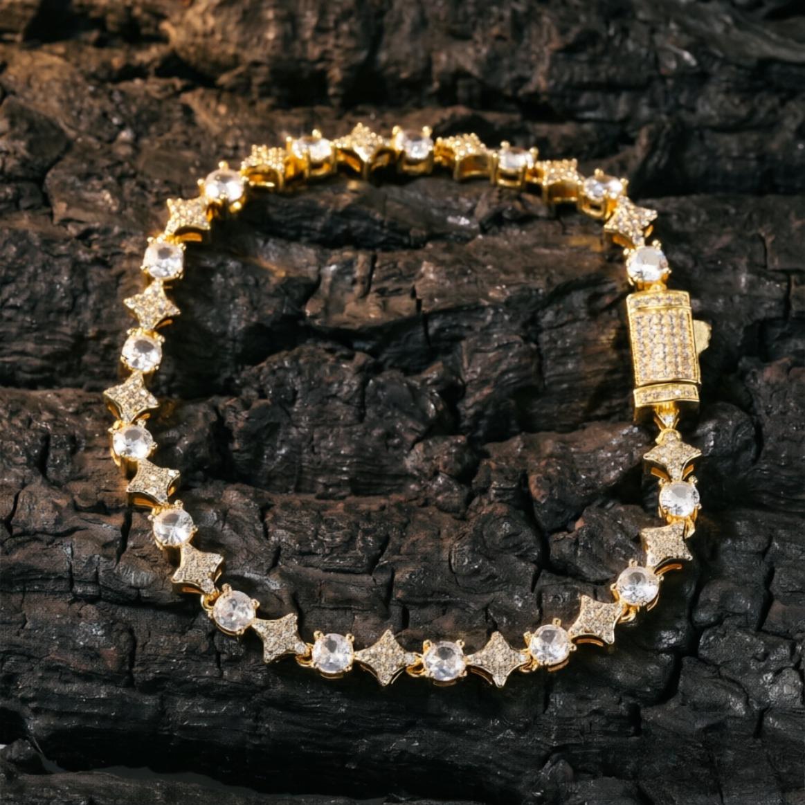 Mixed Quadrangular Star Tennis Chain Necklace & Bracelet Round Cut Iced Out Moissanite HipHop Jewelry Gift Luxury Shine Unisex Trend