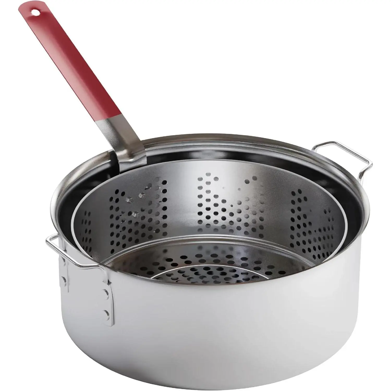 10QT Food-Grade Aluminum Cooking Pot Deep Fryer - Outdoor-Safe Single Unit, Easy-Grip Handle, Perforated Strainer Basket for Frying/Boiling, Ideal for Cook Enthusiasts