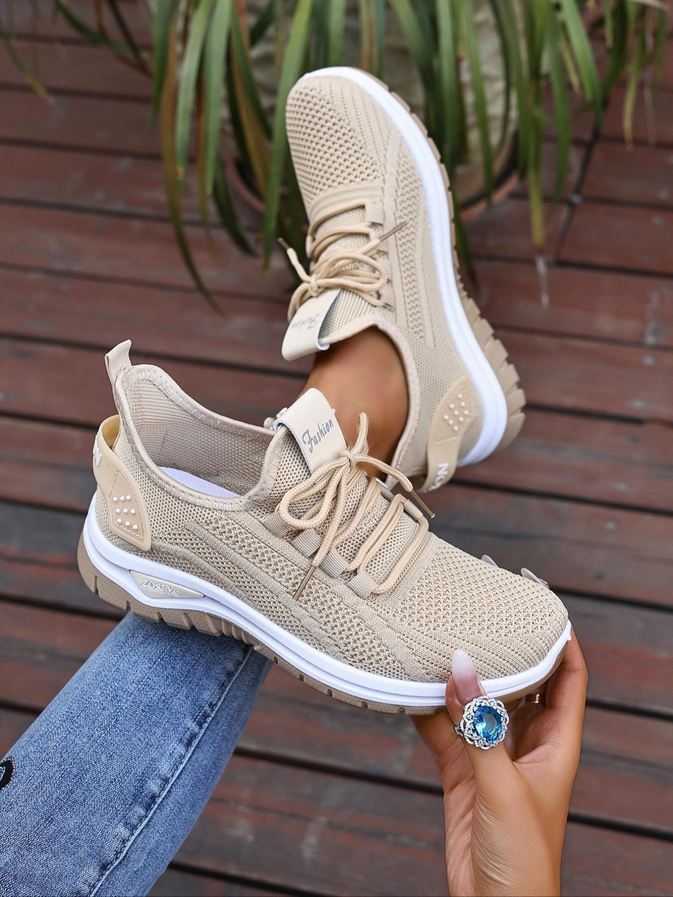 Women's Fashionable Mesh Breathable Sneakers, Casual  Comfortable Non-slip Lace Up  Low Top Sports Running Shoes, All-match Basic Shoes for Daily Wear, Knitted Running Shoes