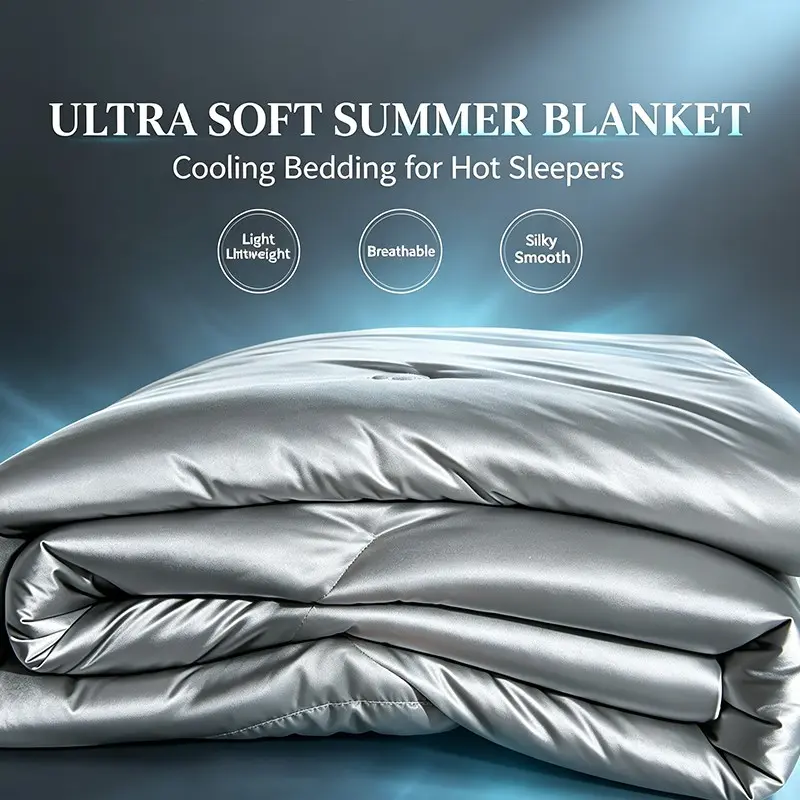 Premium Satin Cool Touch Duvet, Ultra Soft Breathable Summer Comforter, for Hot Sleepers, Night Sweats, Cold Touch, No Stuffiness