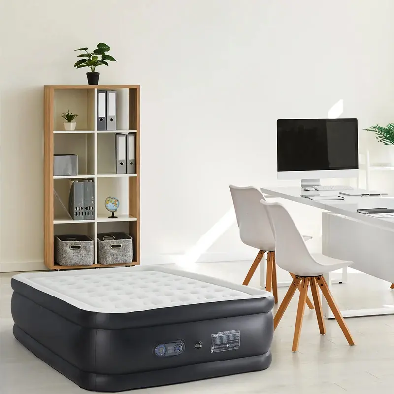 Aobtkel Queen Size Inflatable Base Mattress with Built-in Filling Pump, 16IN to 22IN (22 Inch Queen), 660 lbs Weight Capacity, Non-Slip Bottom, Soft Bed Topper, Honeycomb Column Structure, Home Bedroom Furniture