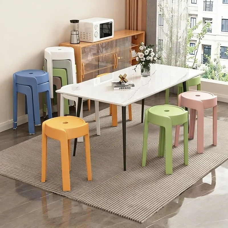 Plastic Stool, Windmill Round Stool, Thickened Non-Slip Stackable Chair, Modern Simple Home Use, Extra Seating for Dining Table, High Stool for Small Apartment Living Room