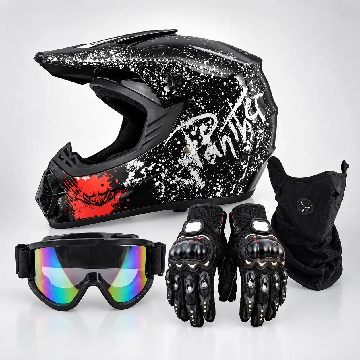 DOT Certified Full Face Off Road Motocross Helmet 4-Pieces Set with Goggles, ABS Shell, Durable Breathable for ATV/Bike Dirt Racing