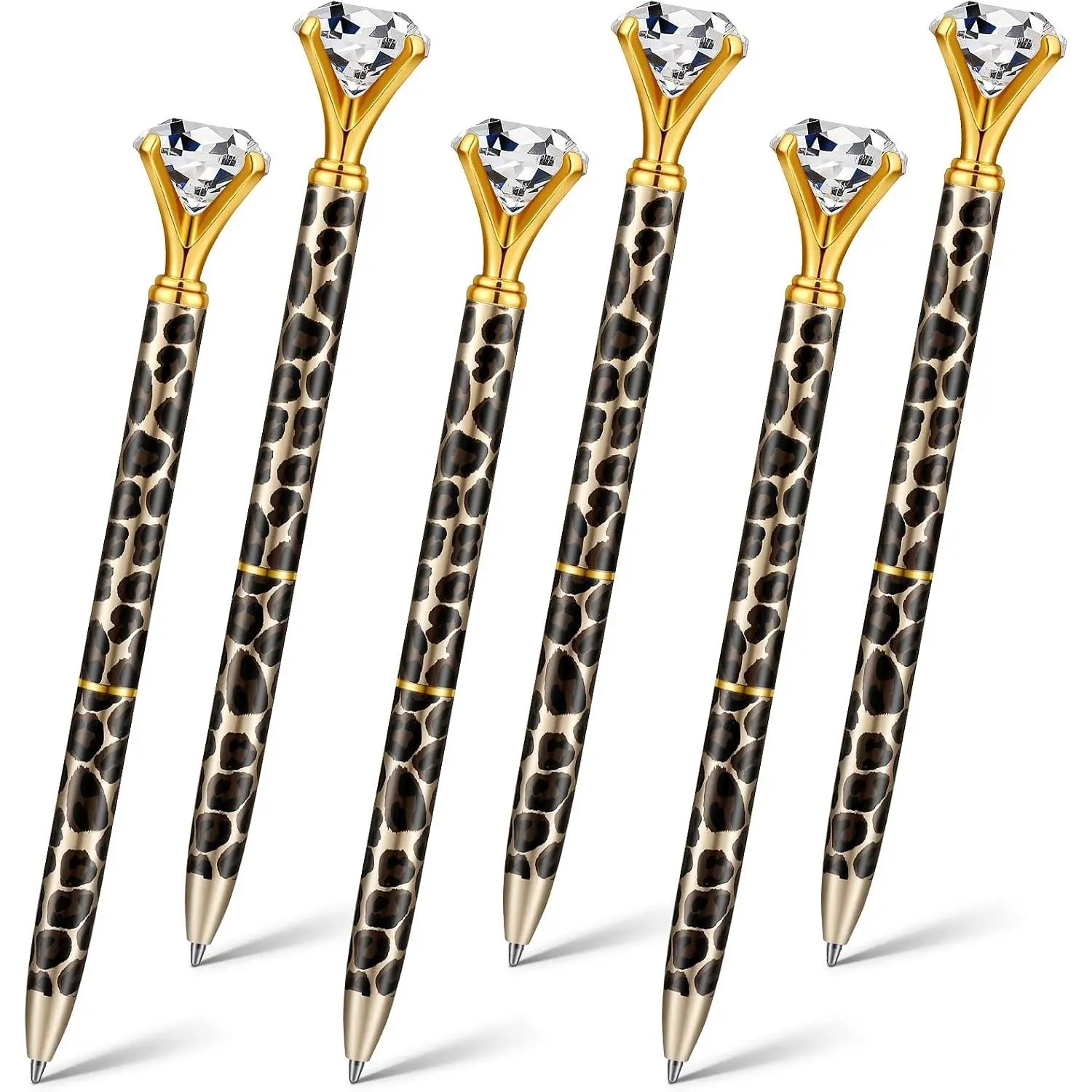 6 Pcs Diamond Pens Leopard Bling Crystal Ballpoint Pens Refillable Cheetah Print School Supplies for Women Wedding Bride Bridal Shower Office Party Gifts, Black Ink(Black)