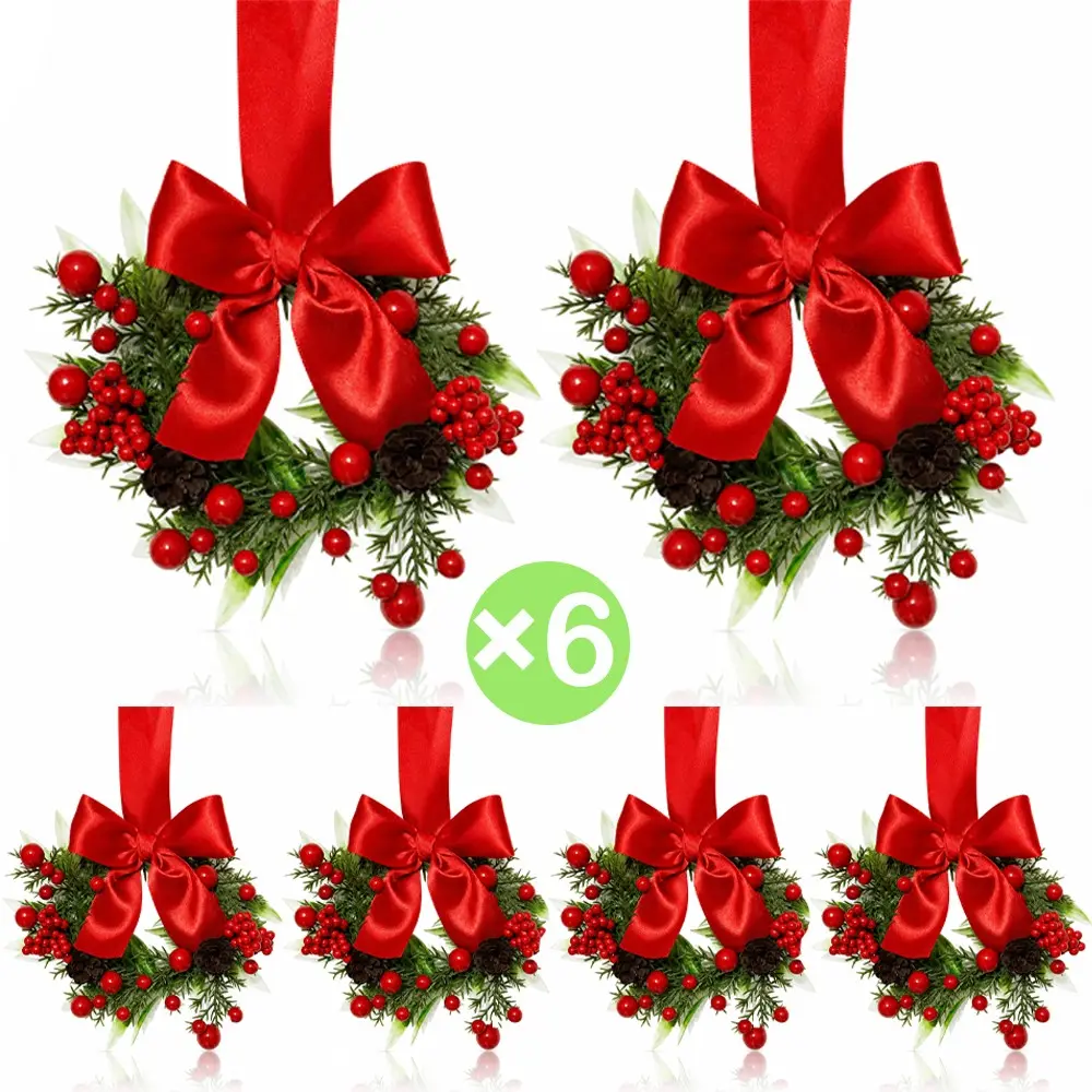 6pcs 4-Inch Artificial Christmas Wreaths, Champagne Gold Berry Winter Wreaths, Mini Window Wreaths, Indoor Outdoor Holiday Decorations, Decorative Ornaments, Farmhouse
