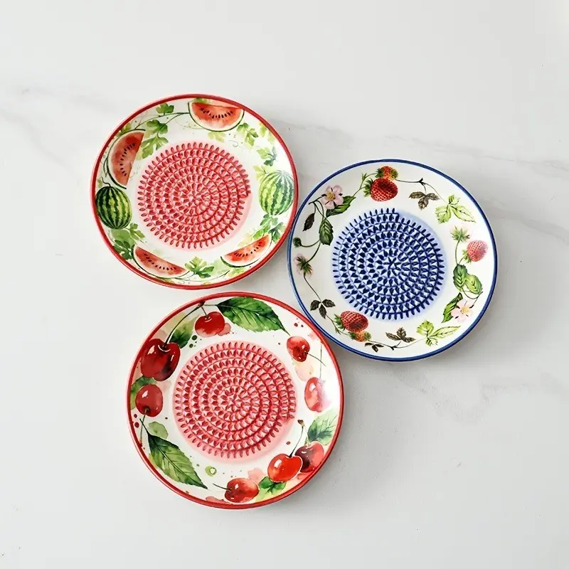 Ceramic Grater, Food Grinder, Garlic Mincer, Hand-Painted Ceramic, Quick Garlic Paste, Ginger, Spices, Multi-Use, Home Cooking, Camping, Cooking Utensils