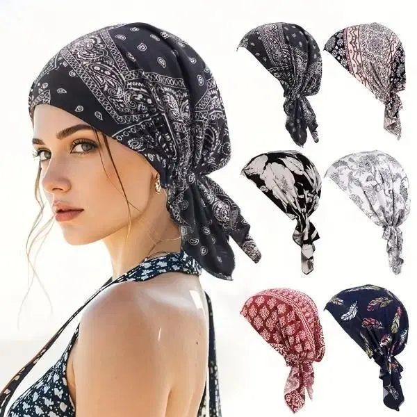 Women's Turban Hats, 5-Piece Set of Elegant Floral Print Head Wraps for Adults, Comfortable and Breathable for Daily Wear, Adult, Five Pieces