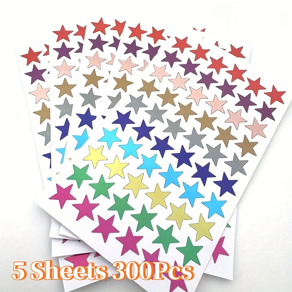 5 Sheets 300Pcs Gold & Rainbow Star Stickers Metallic Holographic Shiny Self-Adhesive Decor Labels For School Students Campus Season Journal Scrapbook Card Making Gift Wrapping Planner DIY Craft Holiday Birthday Decor Aesthetic Stickers