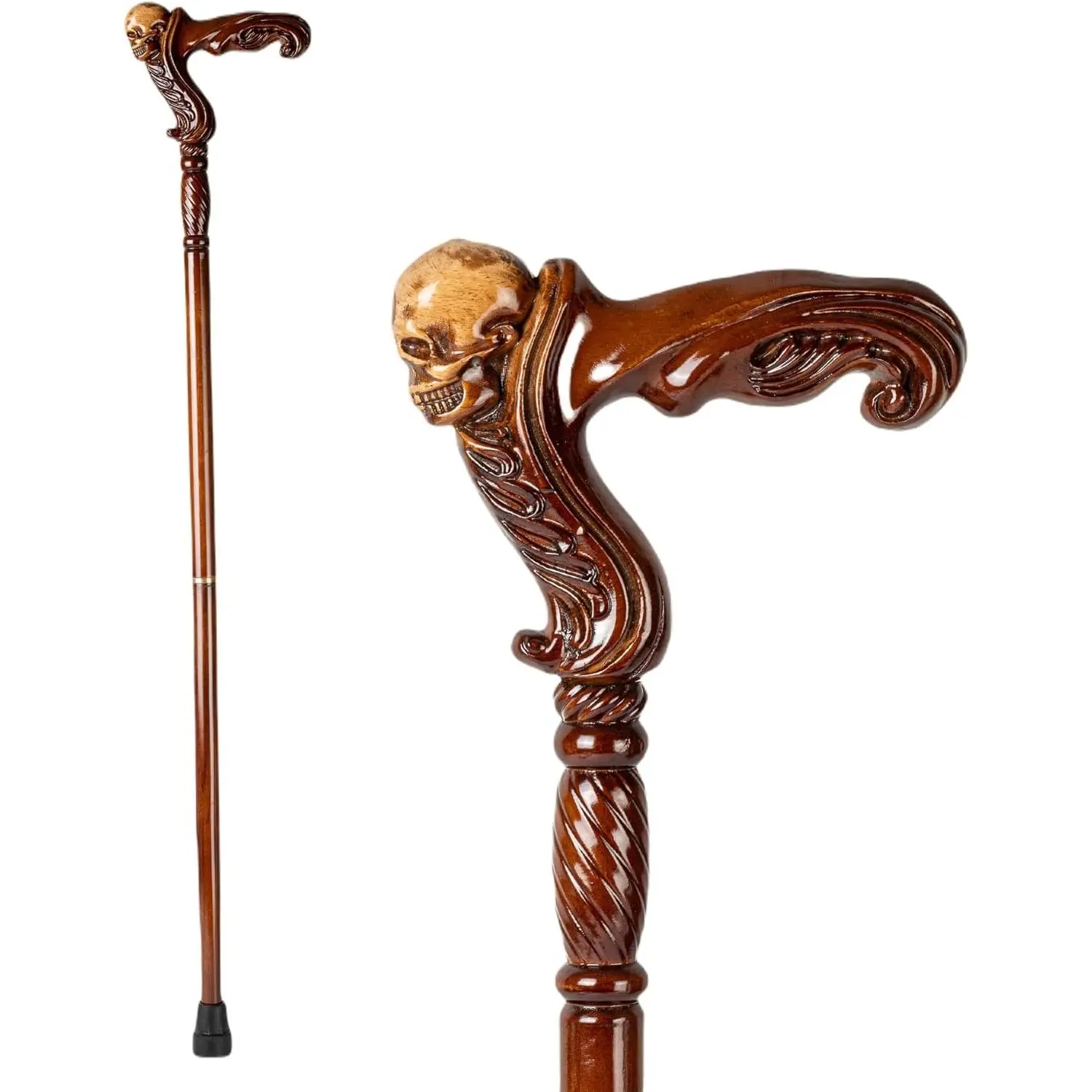 Hand Carved Wooden Walking Cane - 37 in Ergonomic Handle, Rubber Tip, Unisex for Adults, Unique Art, Travel Size, Storage Compatible (Sports & Outdoor Camping & Hiking Hiking Stick)
