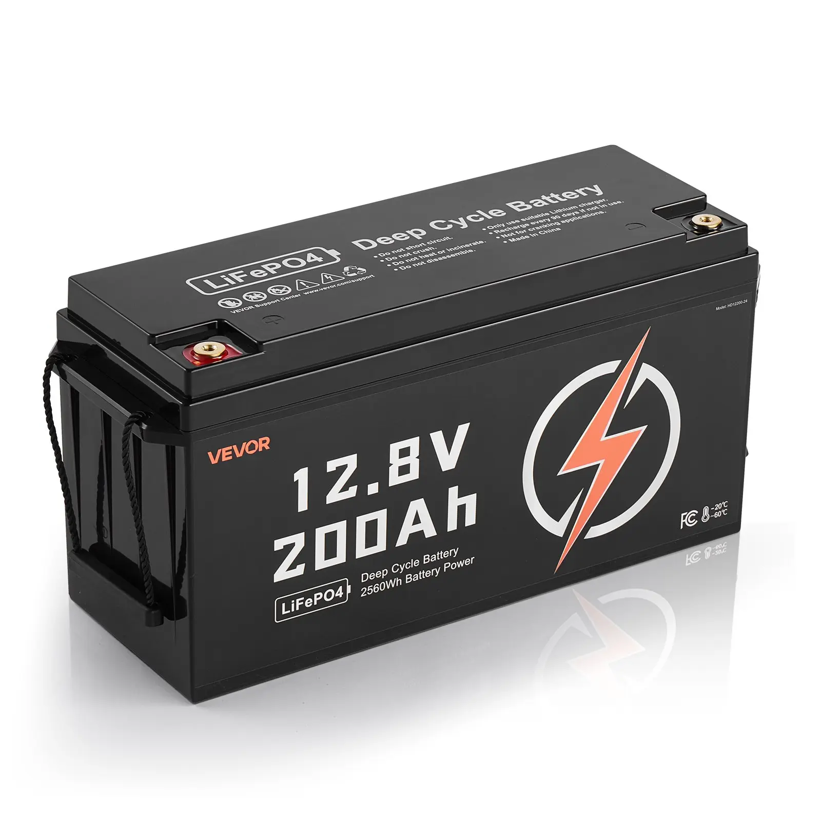 VEVOR HD12200-24 12.8V 200Ah Capacity LiFePO4 Solar Battery (T14, 1 Pcs), ABS Shell Rechargeable Unit with Built-in BMS, 15000 Cycles Deep Cycle, Low Temp Protection, 10-Year Lifetime, 50A-100A Max Charge for Off-Grid Users Solar Storage