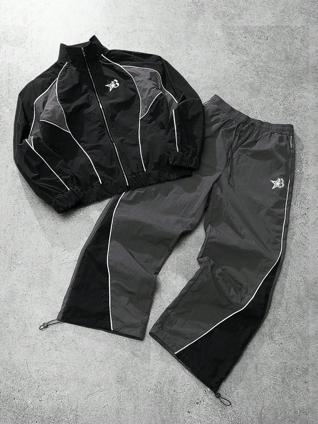 Men's Techwear Color Block Matching Tracksuit 2 Piece Set - Stand Collar Full Zip Windbreaker Jacket with Adjustable Drawstring Pants Casual Activewear