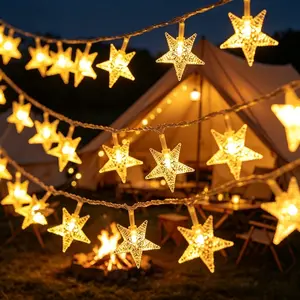 3m star string lights, battery-powered (batteries not included) star fairy lights, suitable for indoor and outdoor use, can be used for bedroom, home canopy, wedding, party, Independence Day decoration, camping decoration, Independence Day decorations