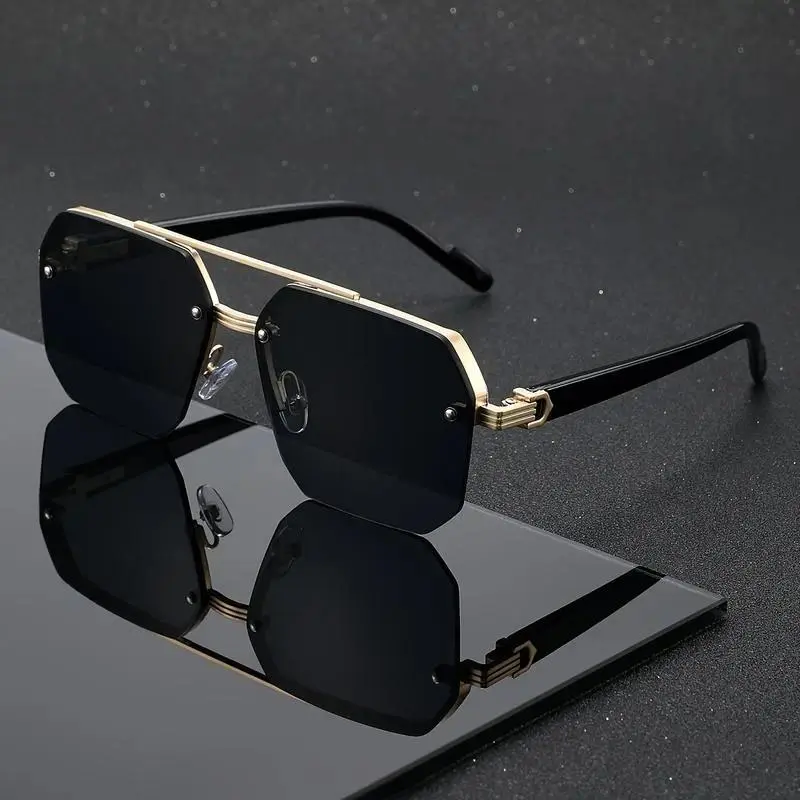 Unisex Retro Square Sunglasses - Double Bridge Frame, UV Protection, Lightweight Rubber Design Fashion Eyewear for Men's Accessories, Sunglasses for Women, Driving, Outdoor Activities