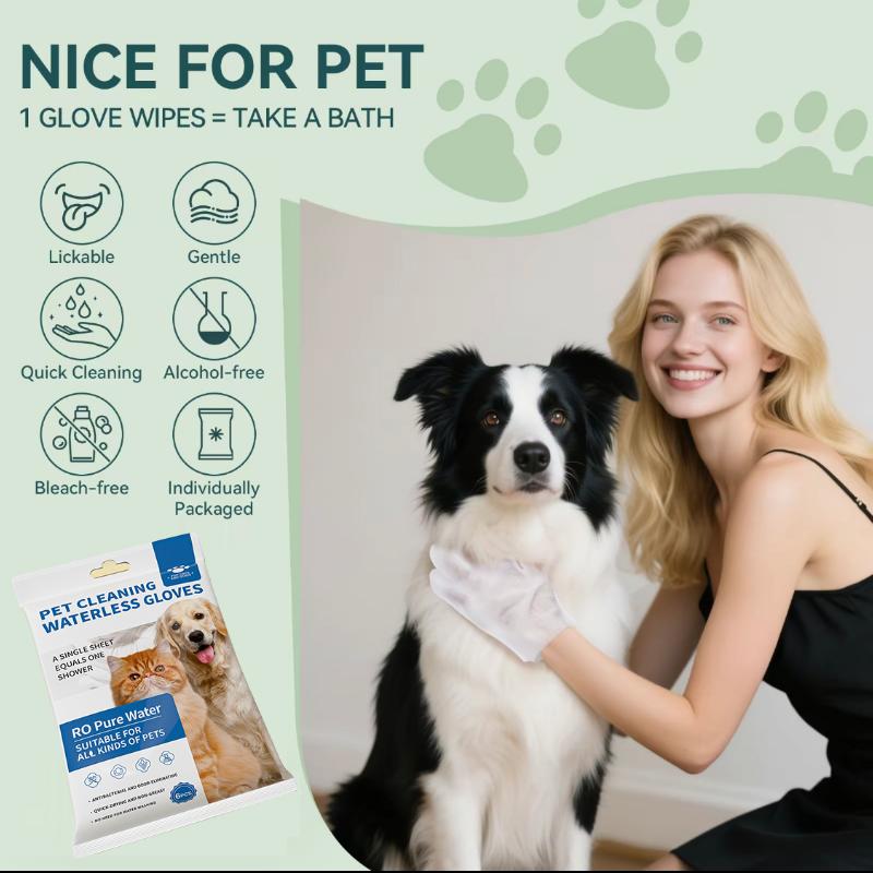 WLP Pet Glove Wipes for Dogs & Cats,BathWipes for Bathing and Washing Pets,Hypoallergenic No-Rinse Grooming,DailyCare and Traveling,Individually Packaged,Prevent Evaporation,Easy to Carry