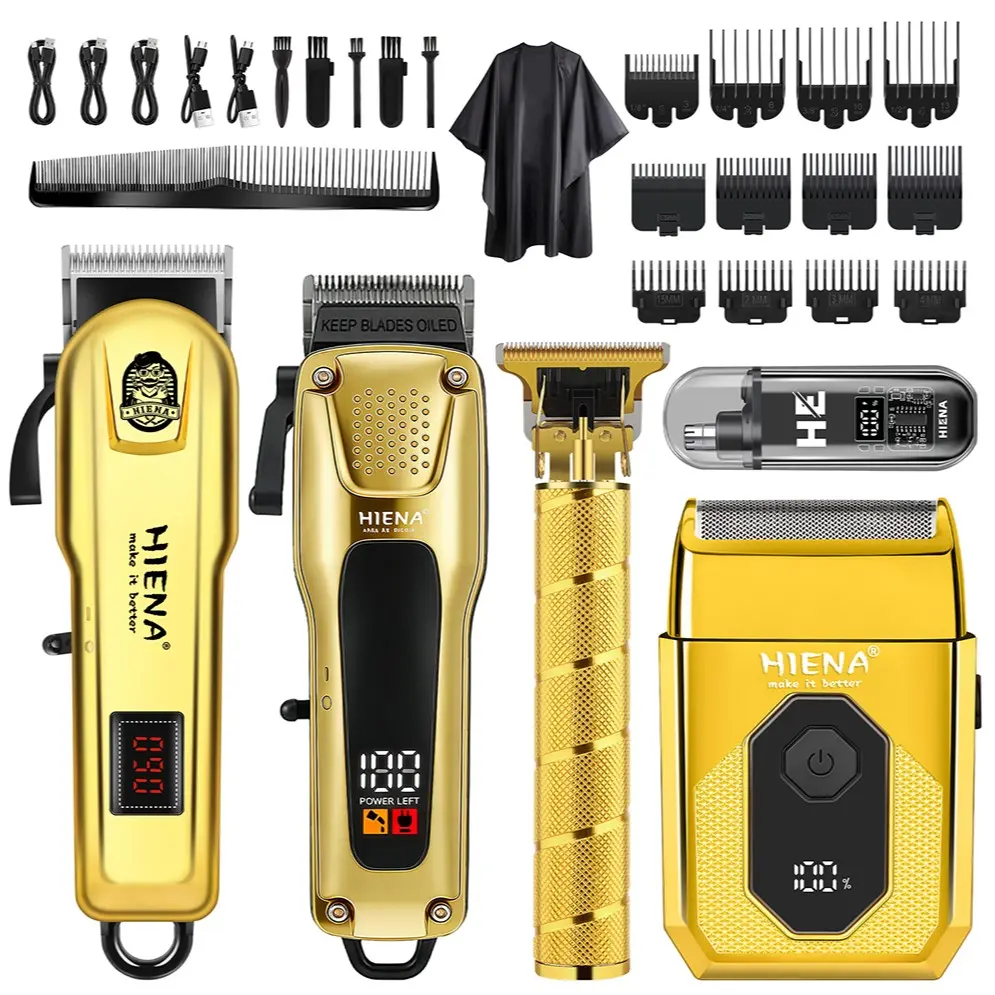 5-Piece All-in-One Grooming Kit, Men‘s Cordless Hair Clipper with Electric Shaver and Nose Trimmer, 12 Adjustable Guide Combs, LED Display and USB Fast Charging, Complete Home Grooming Set in One Box