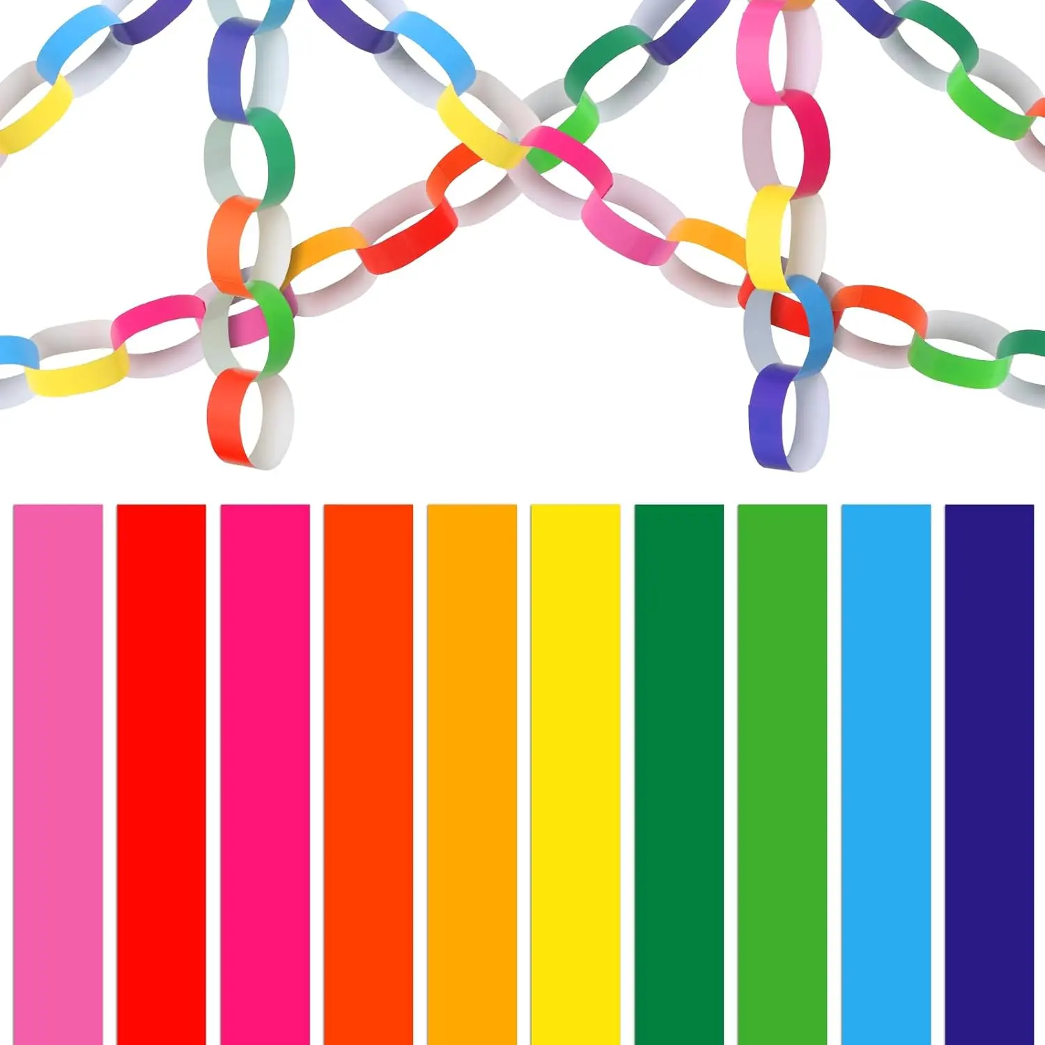 600 Sheets Paper Chain Garland Strips 1 x 8 Inches with Double Sided Tape – DIY Construction Paper Chains for Birthday, Wedding, Holiday Party Decorations & Craft Supplies