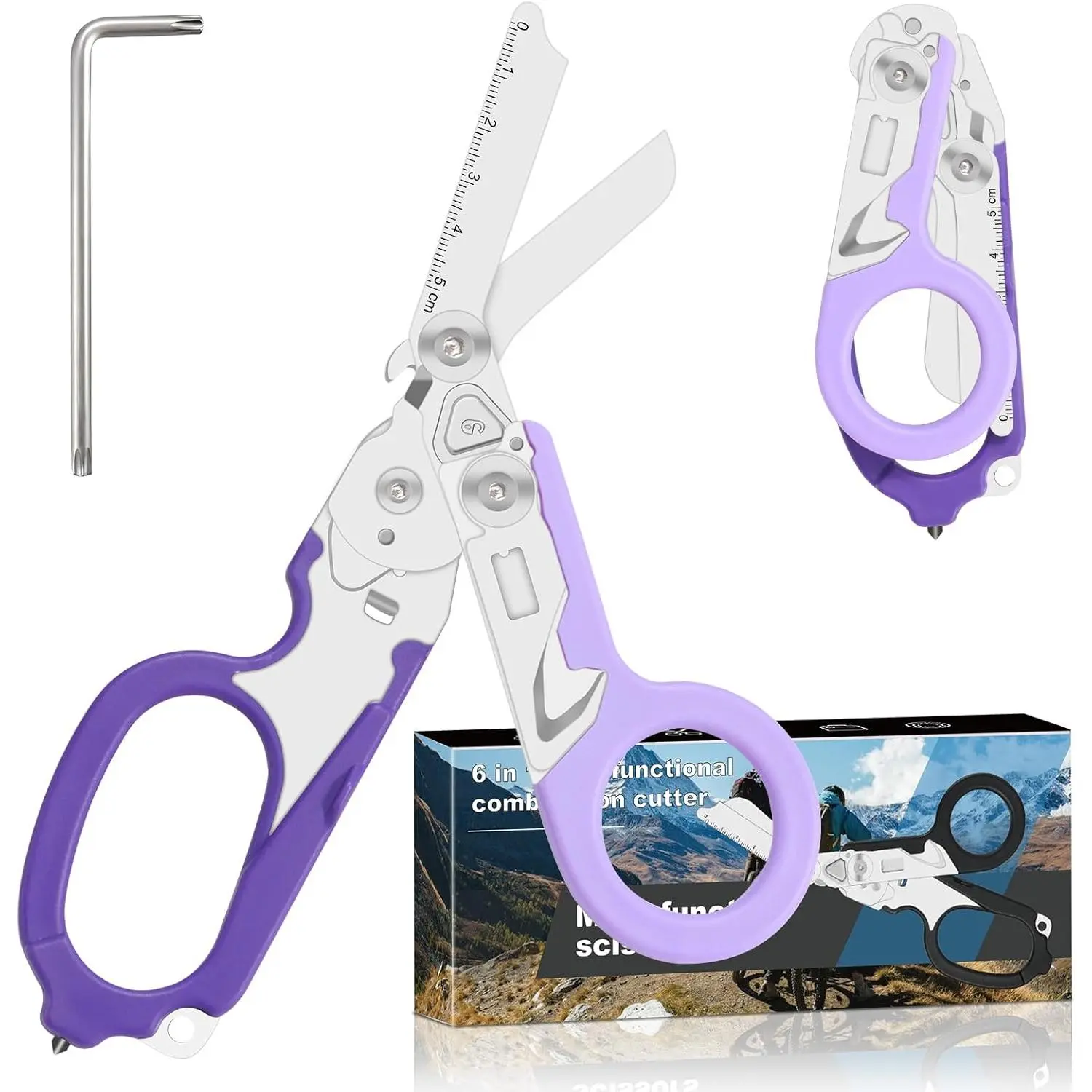 6-in-1-Duty Emergency|Purple trauma shears|Folding Emergency Shears|| Made of Stainless HC420|Suitable for Emergency| Exploration|DIY Construction and Maintenance(Purple)