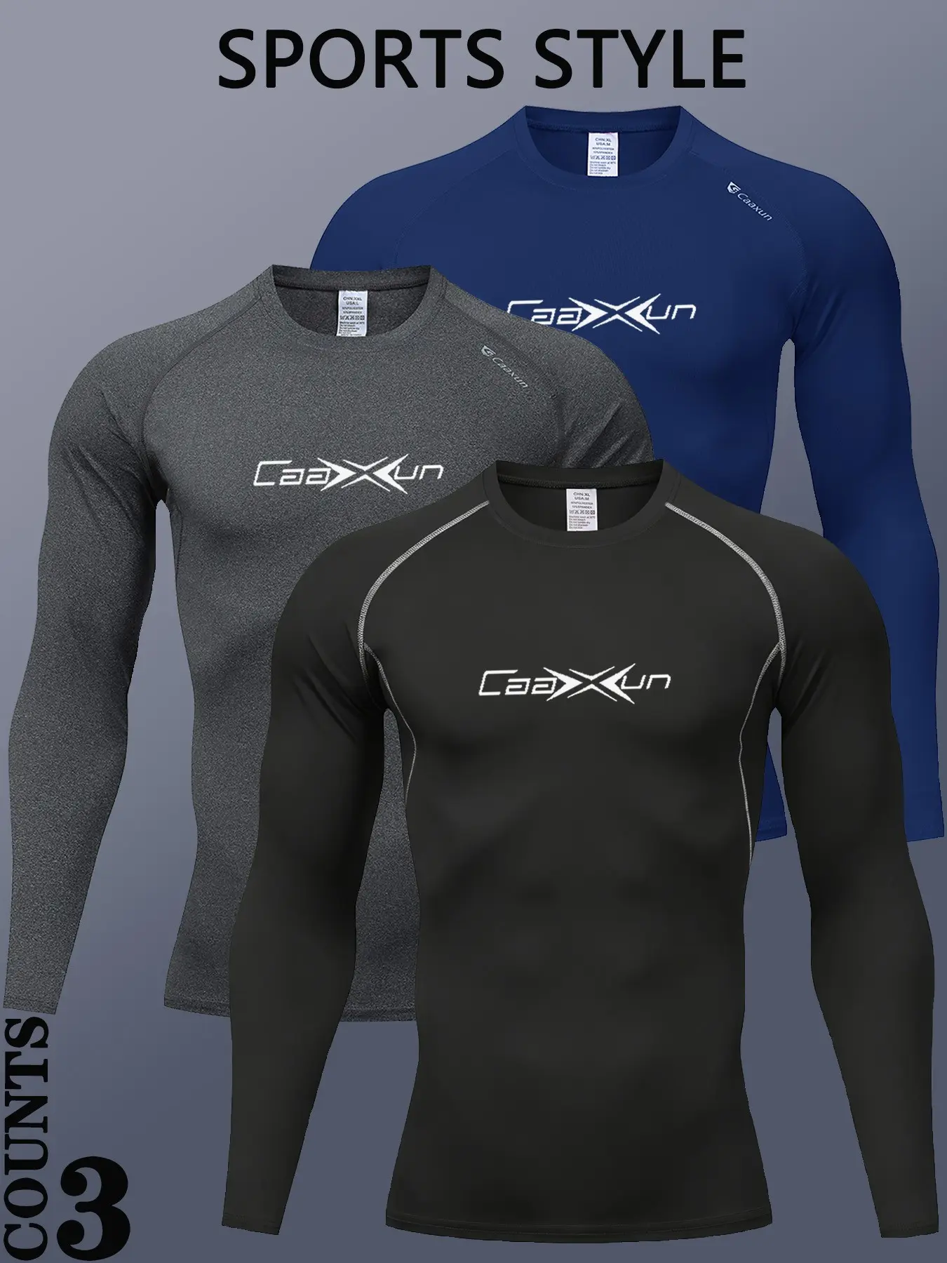 Men's Sporty Long Sleeve Compression T-Shirt, Quick Dry Breathable Fabric, Letter Print, Ideal for Cycling Running Outdoor Fitness Training