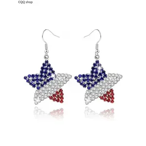 July 4th Independence Day Patriotic Earrings — Women's American Flag Dangle Earrings, Red, White, and Blue American-Style Jewelry, Pavé Crystal Studs, Shining Earrings, Women's Jewelry Gift, Gifts for Her
