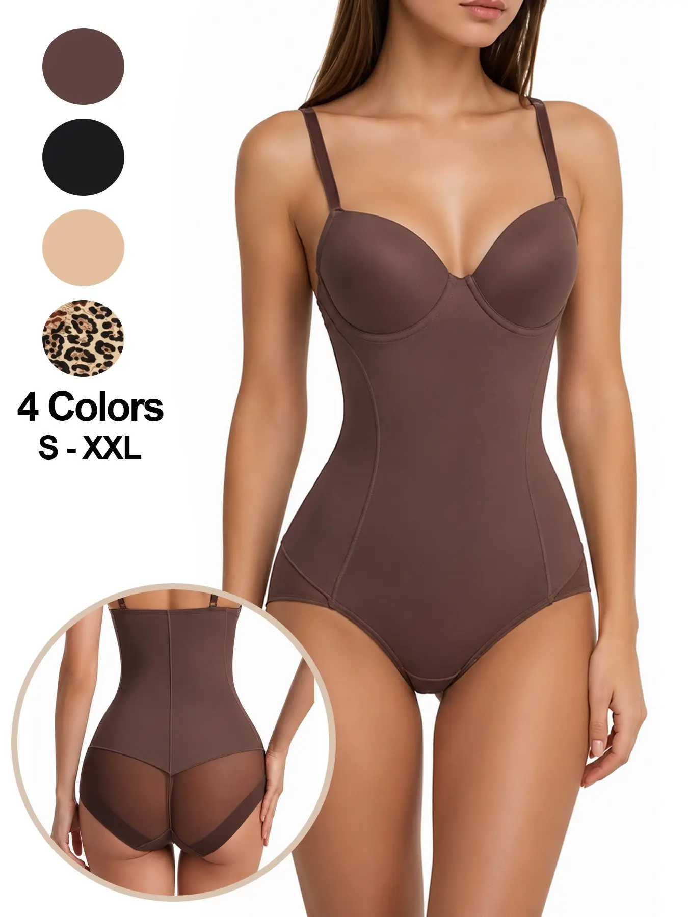 1 Count Women's Tummy Control Sculpting Medium Compression Shapewear Bodysuit Sleeveless Underwire Push Up Bra Hip Area Breathable Mesh Design for Daily Date Party Tummy Control Garments