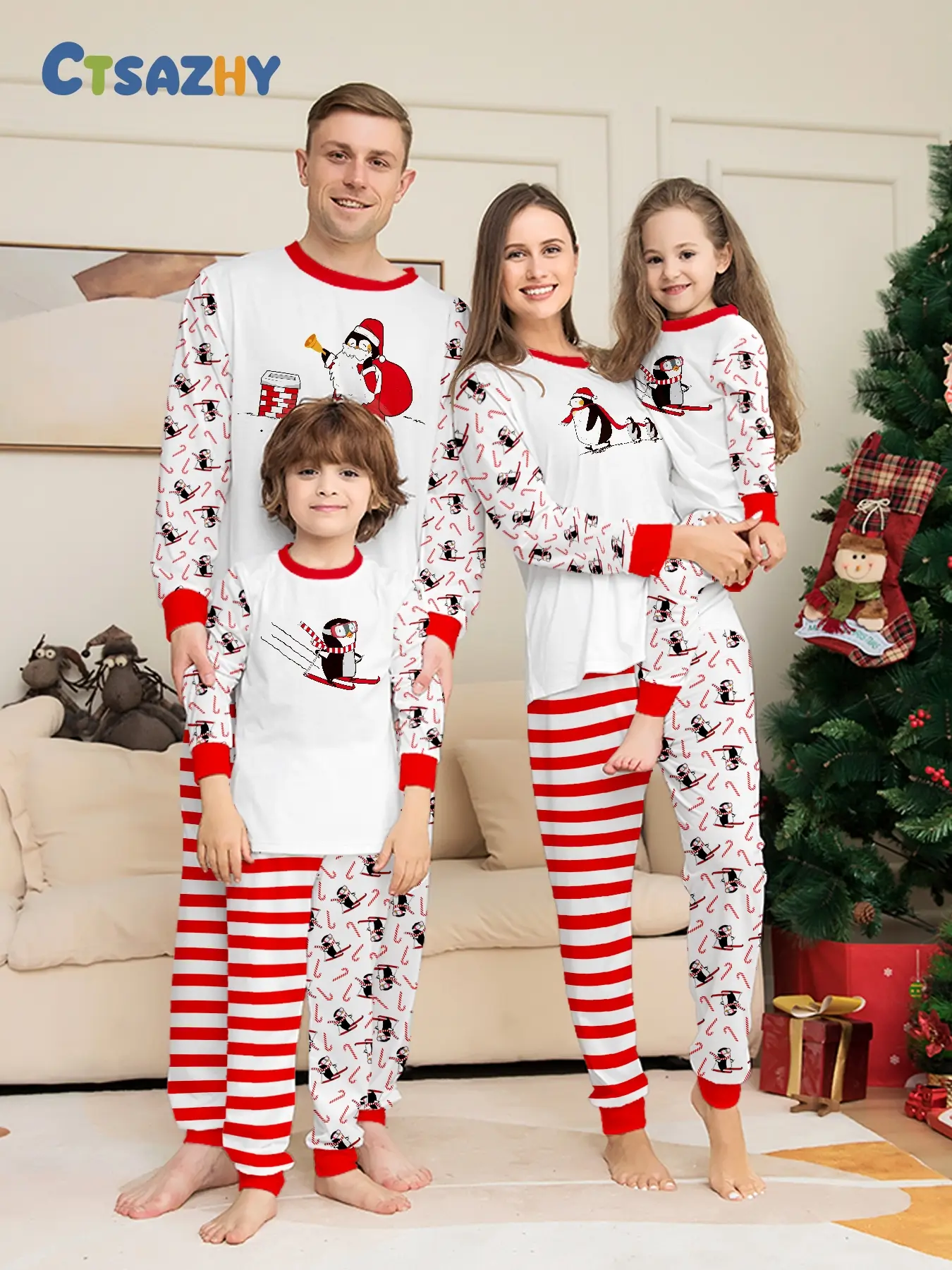 Christmas Red Black Plaid Raglan Matching Family Pajamas, Soft Color Block Loungewear for Adults, Kids, Couples & Family of 3/4