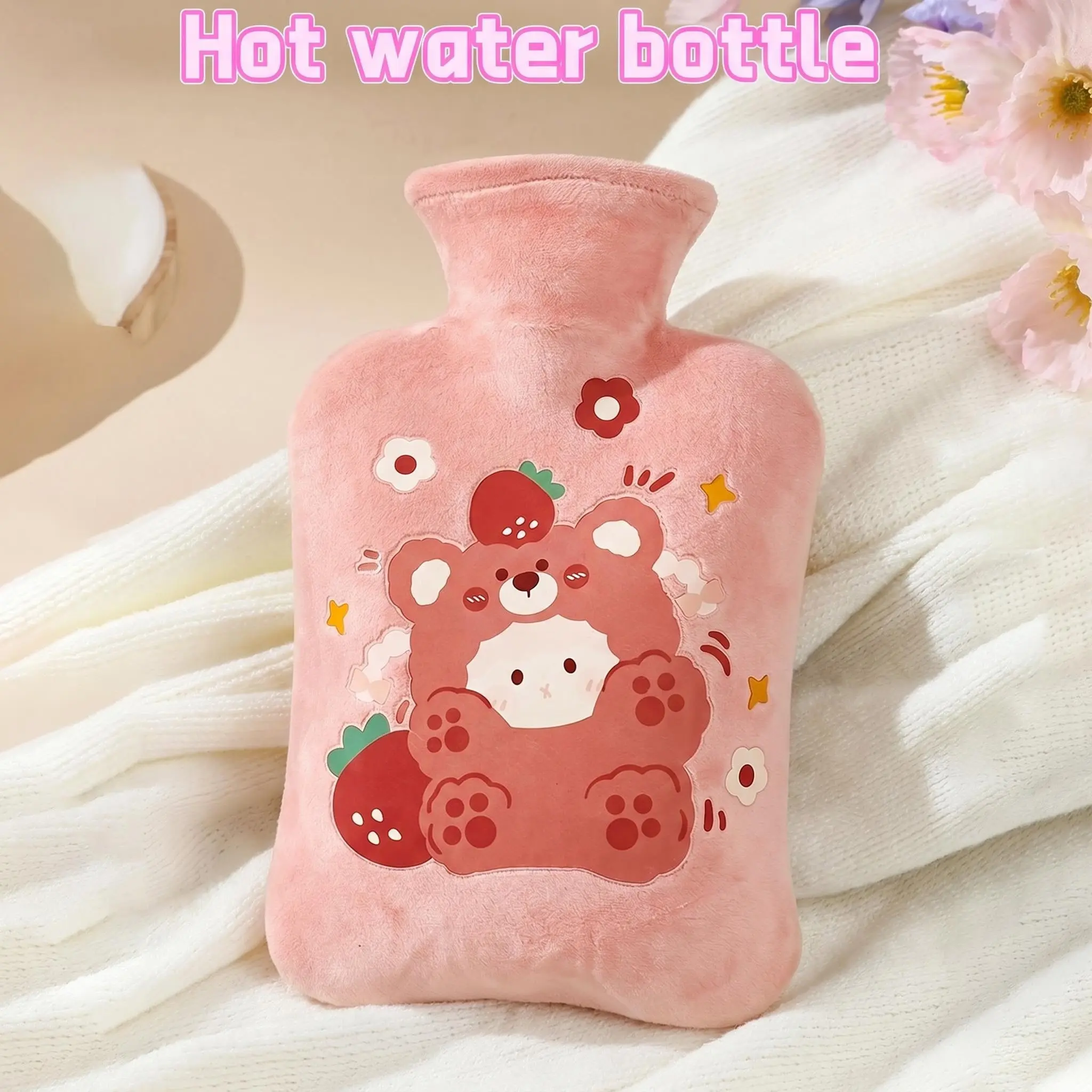 Reusable Portable Hot Water Bottle, Cute Cartoon Plush Cover Warm Hand Warmer, Detachable Waterproof Design, Ideal for Home & Office Use