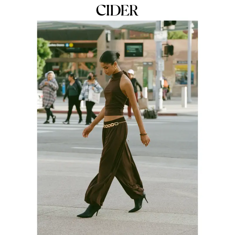 Cider High Stretch Ruched Stand Collar Top & Mid Rise Jogger Pants Set SohoChic