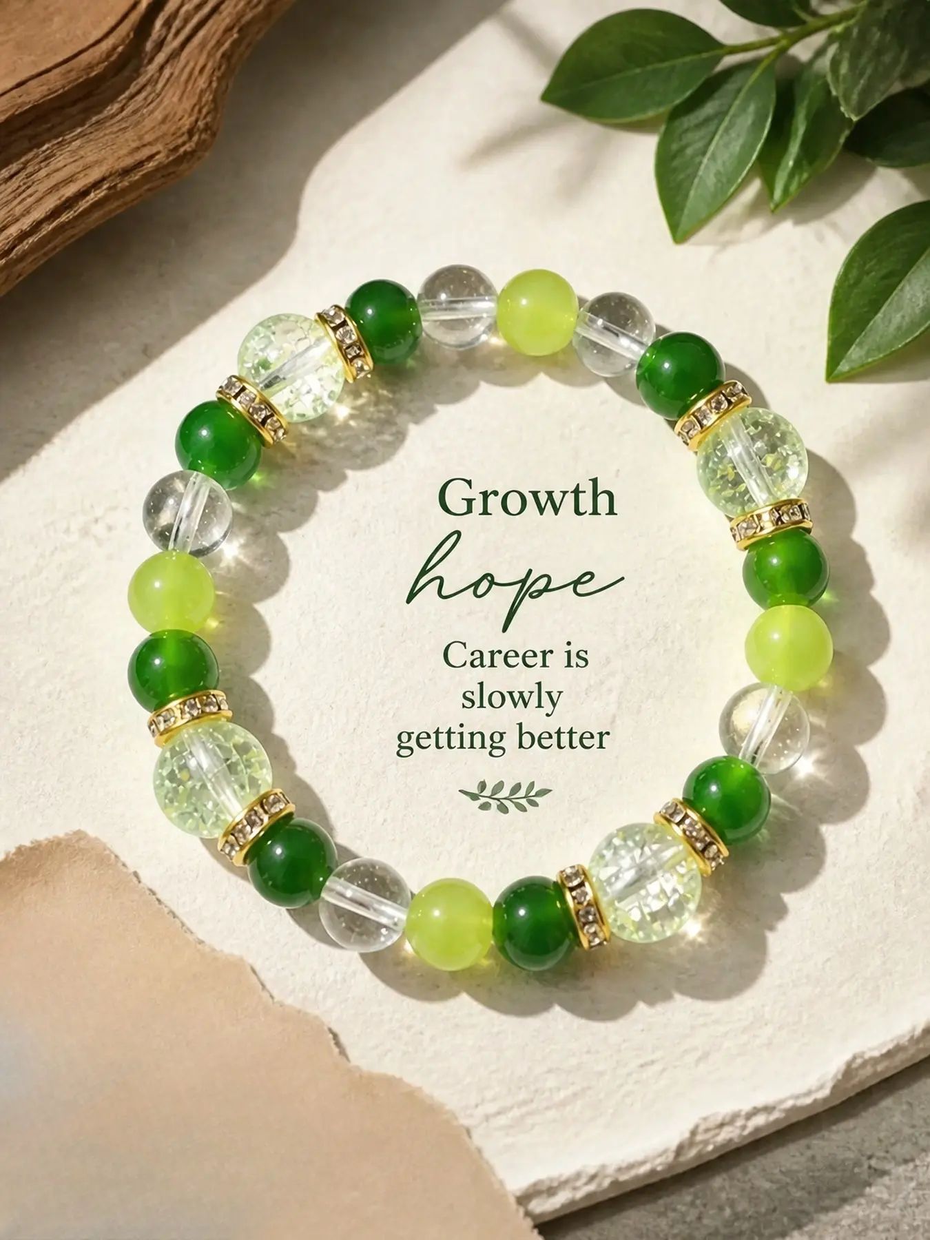 10mm Forest Green Crystal Beaded Bracelet for Women, Fresh Spring Summer Jade Green Luck Bracelet, Stackable Hand Jewelry, Exquisite Bracelet, Lucky Career Love Charm Bracelet#PositiveEnergy #CareerGrowth #LuckyBeads