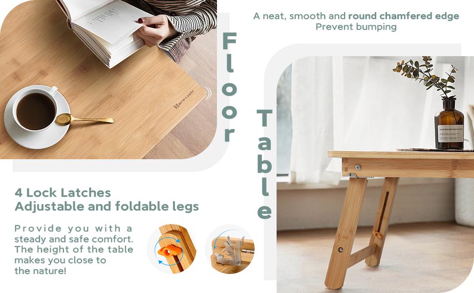 Large Size Floor Floor Table Tray with Folding Legs Adjustable Low Coffee Table for Breakfast Serving Tray Gaming Writing 33.5x17.7in