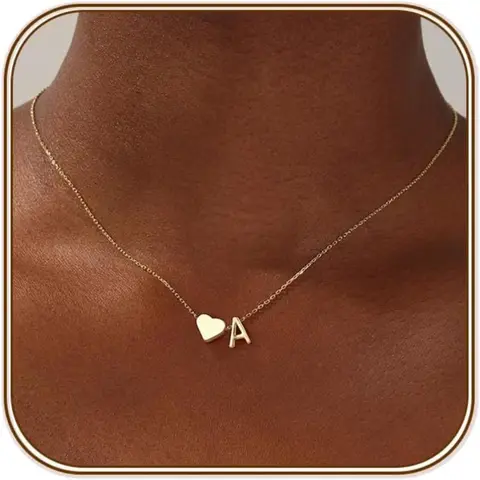 Heart Initial for Women, A-Z Letter Pendant, Dainty Personalized Necklace, Gold or Silver, Gift for Her, Fashionable Accessory