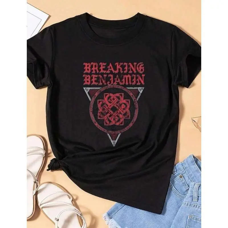 Breaking Benjamin 90s Vintage Short-Sleeve Casual Round Neck Top, 2025 Tour Band Logo Sports Top, Shortsleeve, Tops