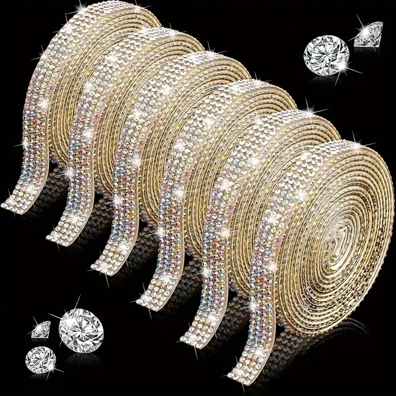 1-Roll Multicolor Self-Adhesive Diamond Rhinestone Ribbon - Glam Home Supplies, Sparkling Glitter Trim for DIY Crafts, Wedding Decorations, Creating Dazzling Looks