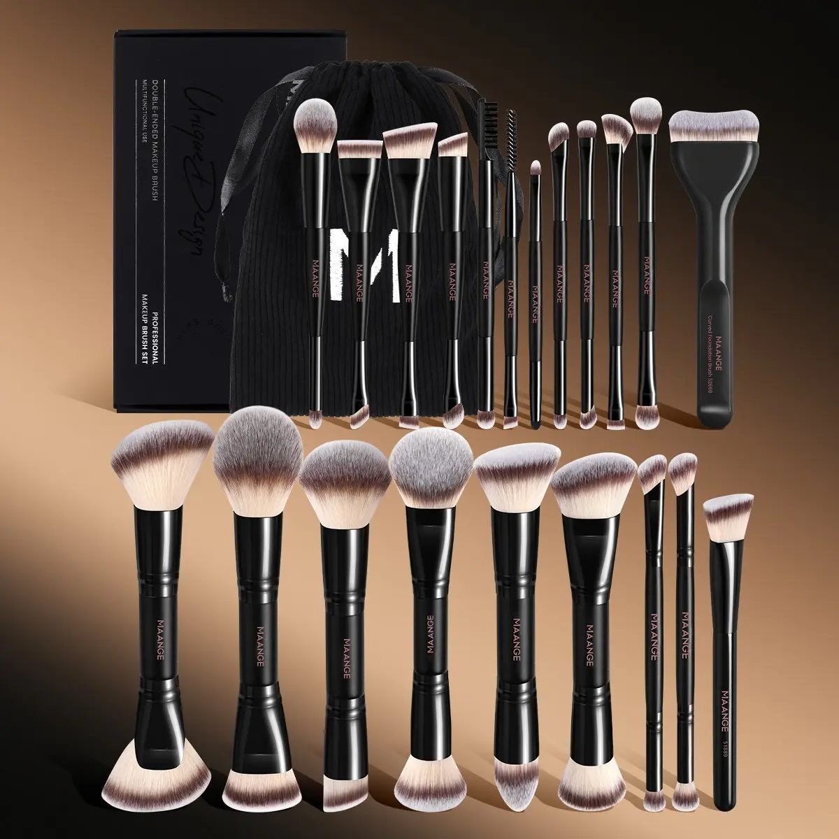 Maange 21-Piece Professional Makeup Brush Set, Brush Combo with Storage Bag, Makeup Brush Kit, Includes Foundation, Blush, Powder, Eyeshadow, Mascara Brushes, Perfect Gift for Women