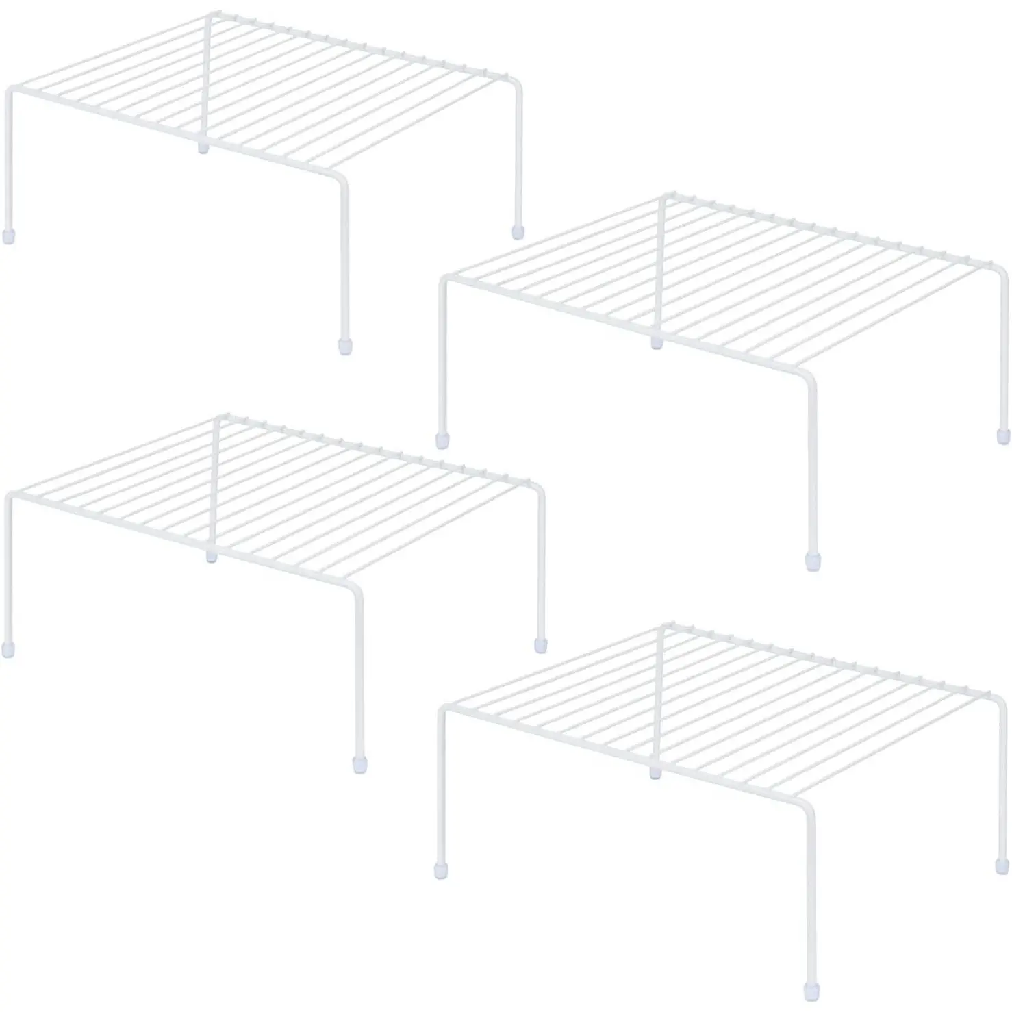 Kitchen Cabinet Storage Shelf Rack/Plastic Feet - (13.1 x 10.2 Inch) - Steel Metal - Rust Resistant Finish - Cups, Dishes, Cabinet & Pantry Organization (4, White)